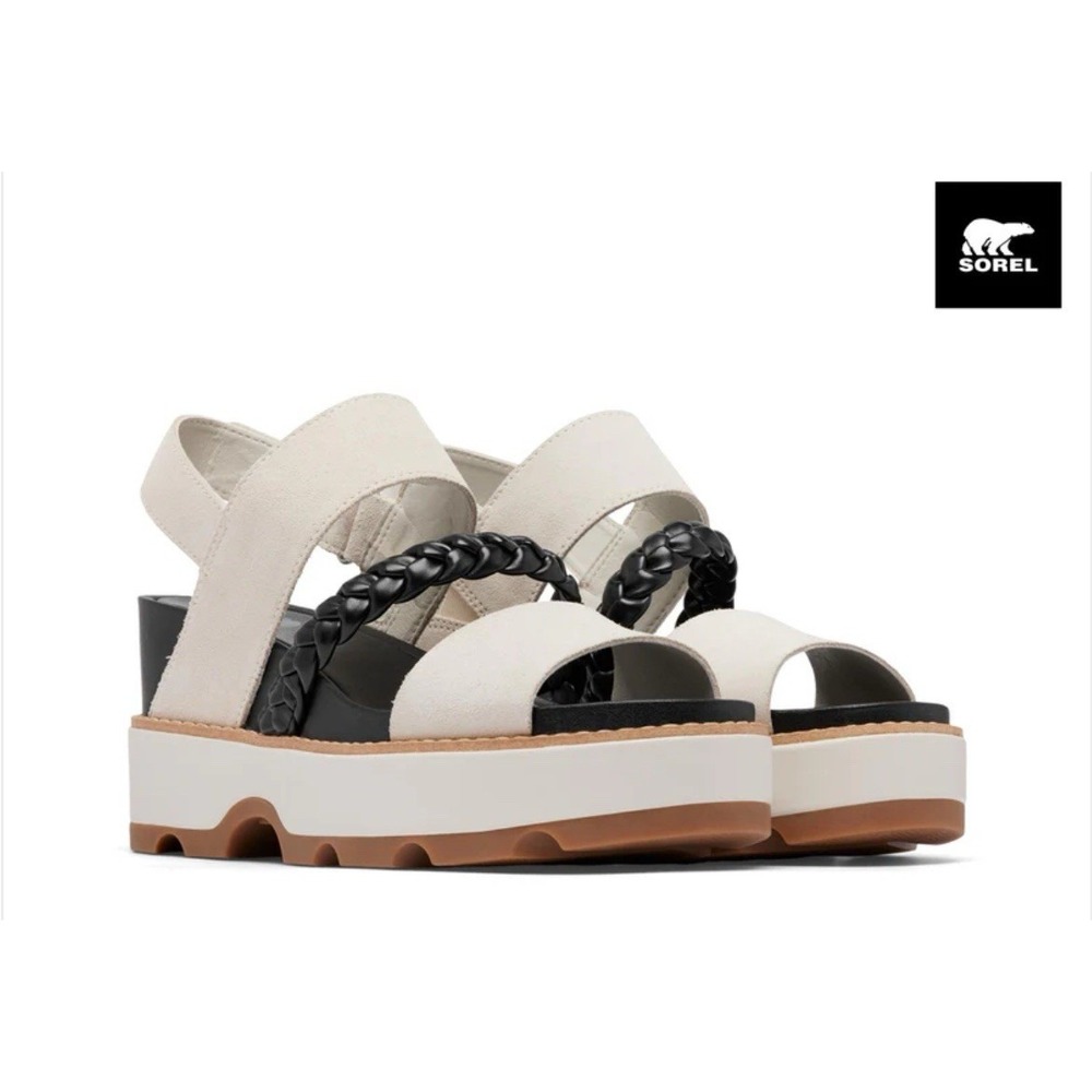 Sorel 2024 Women's‎ Joanie IV Slingback Wedge Sandals Sz 8.5 Chalk/Black